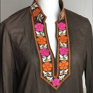 Tory Burch tunic. Size 14. Brown with 💗🧡accents